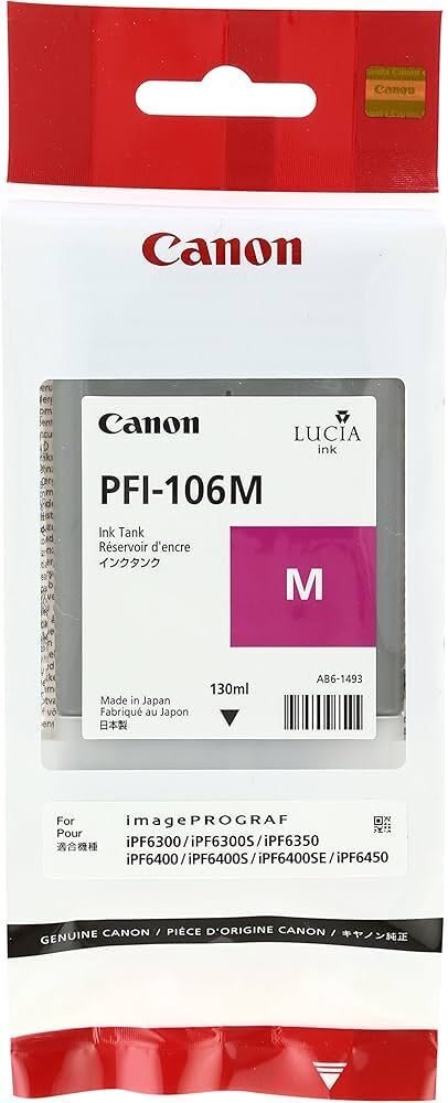 🖨️ Canon Pfi-106M Cartouche Encre Magenta Original 130Ml 🖨️ Canon