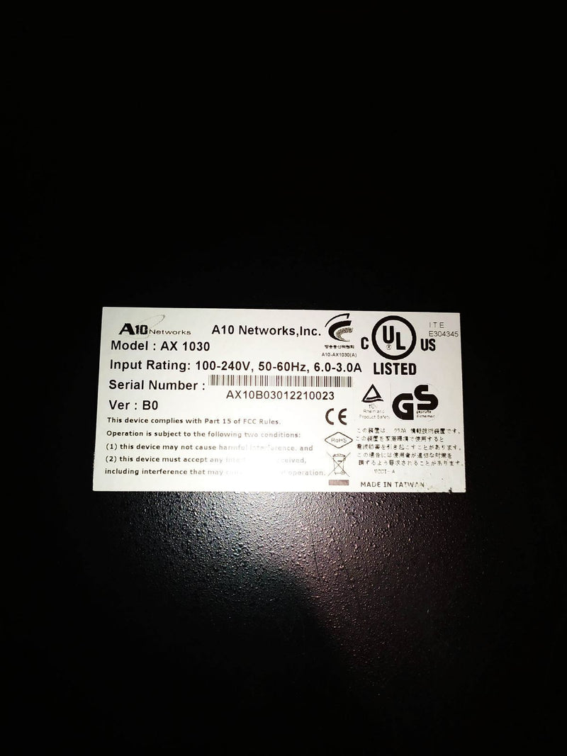 A10 NETWORKS AX 1030 Sans PSU ni disque dur A10 NETWORKS